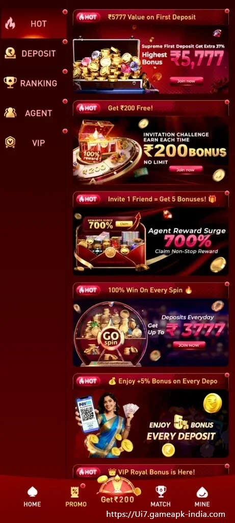 UI7 mobile reward centre and featured game collection